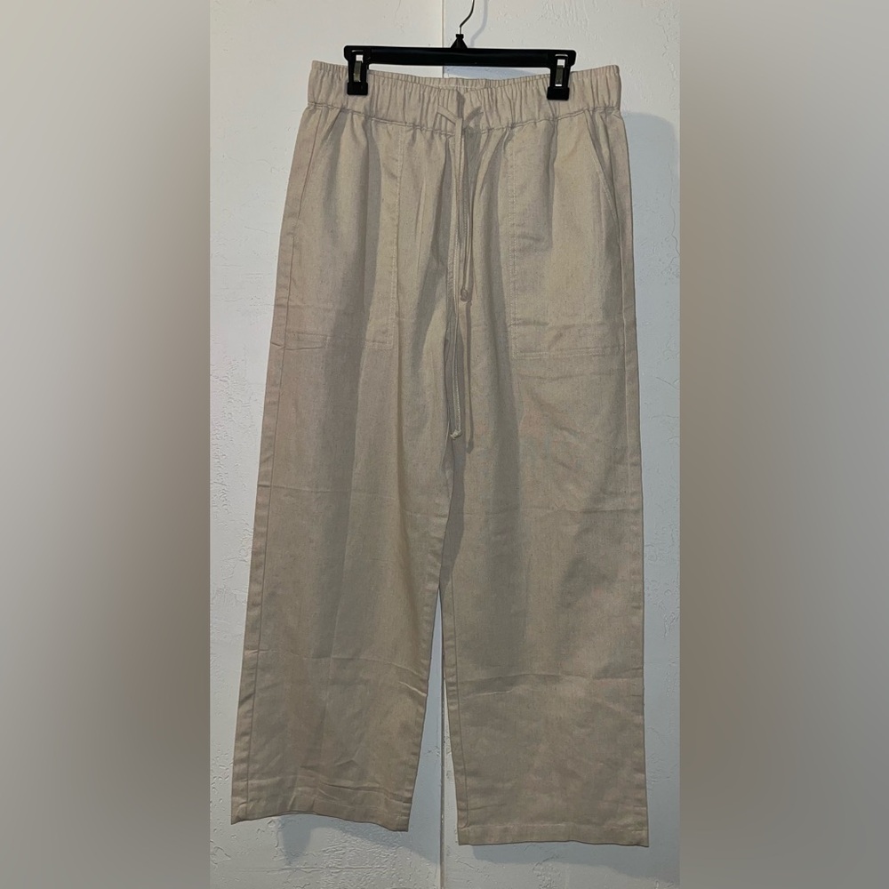 Coofandy Women’s Tan Wide Leg Pants with Drawstring Elastic Waistband